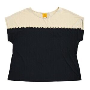 Ruby Rd. Top Womens Size 1X Black Beige Blouse Cap Sleeve